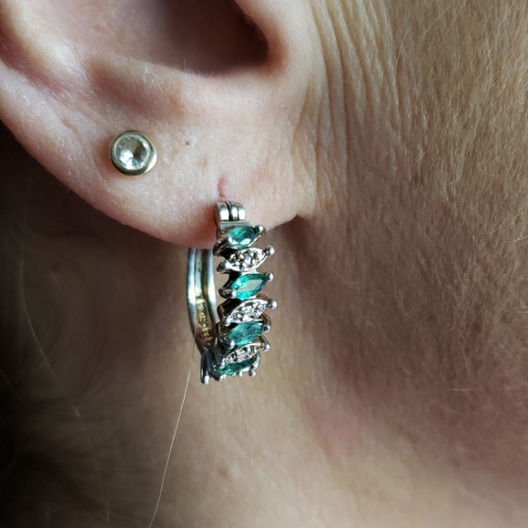 Jewelry - Emerald & Diamond Huggy Hoop Earrings